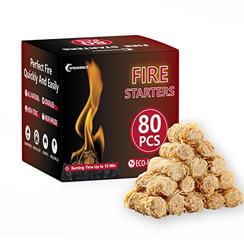 WishDirect 80 Pcs Fire Starters for Campfire, Fireplace, Grill, Fire Pit, Wood Stove, BBQ, Smoker - Easy & Quick Light Fire Fit Kamado Joe, Big Green Egg and Solo Stove - Image 1