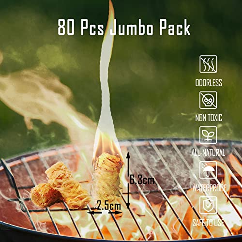 WishDirect 80 Pcs Fire Starters for Campfire, Fireplace, Grill, Fire Pit, Wood Stove, BBQ, Smoker - Easy & Quick Light Fire Fit Kamado Joe, Big Green Egg and Solo Stove - Image 2