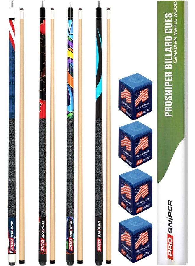 Prosniper Premium Pool Cue Set | 4 Canadian Maple 58-Inch, 19-Oz Pool Sticks with Low-Deflection Shaft & 4 Extra Chalks | Durable, Pro-Grade Billiard Cue for Home & Bar Play - Image 1