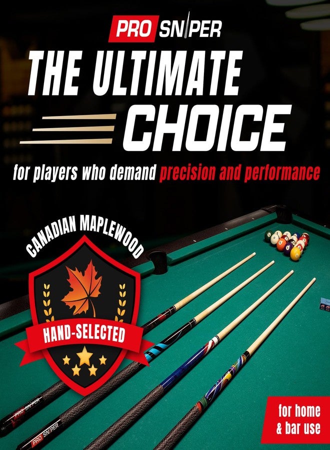 Prosniper Premium Pool Cue Set | 4 Canadian Maple 58-Inch, 19-Oz Pool Sticks with Low-Deflection Shaft & 4 Extra Chalks | Durable, Pro-Grade Billiard Cue for Home & Bar Play - Image 2