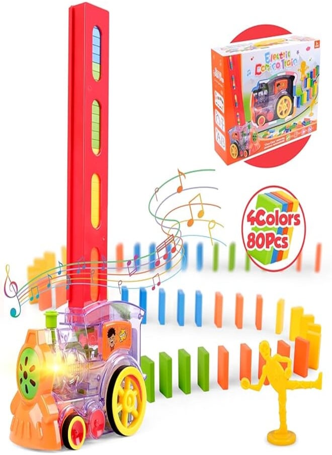 Vanmor Vanmor Domino Train Toy, Automatic Dominoes for Kids, Mexican Train Musical Toys with Light, Dominos Stacker Blocks Game Toy for Toddlers Age 3-8 Gift 