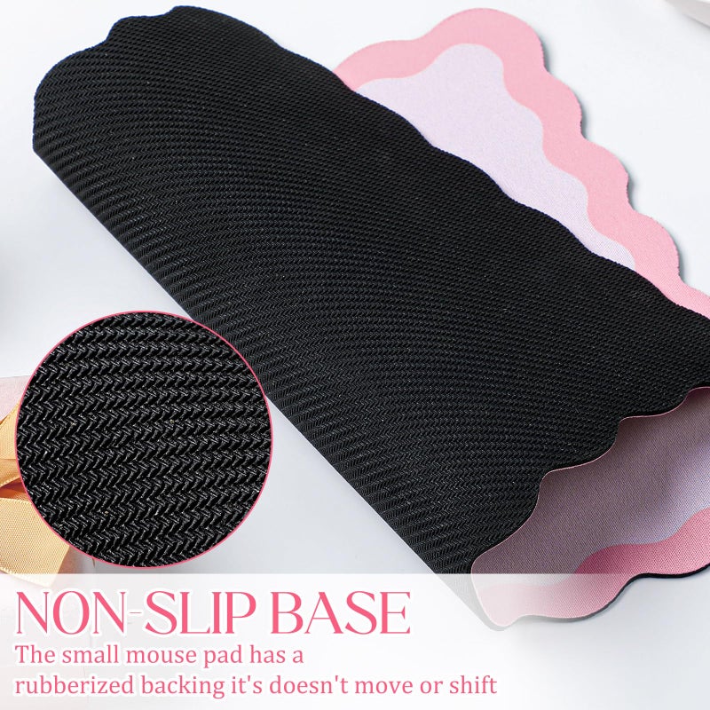 Kingdder Small Cute Kawaii Mouse Pad Pink Scalloped Mousepad - 9.8 x 7.9 Inches Non-Slip Rubber Base with Waterproof Fabric Surface, Computer Accessories for Travel, Desk, Office, Gaming & Home Decor - Image 3