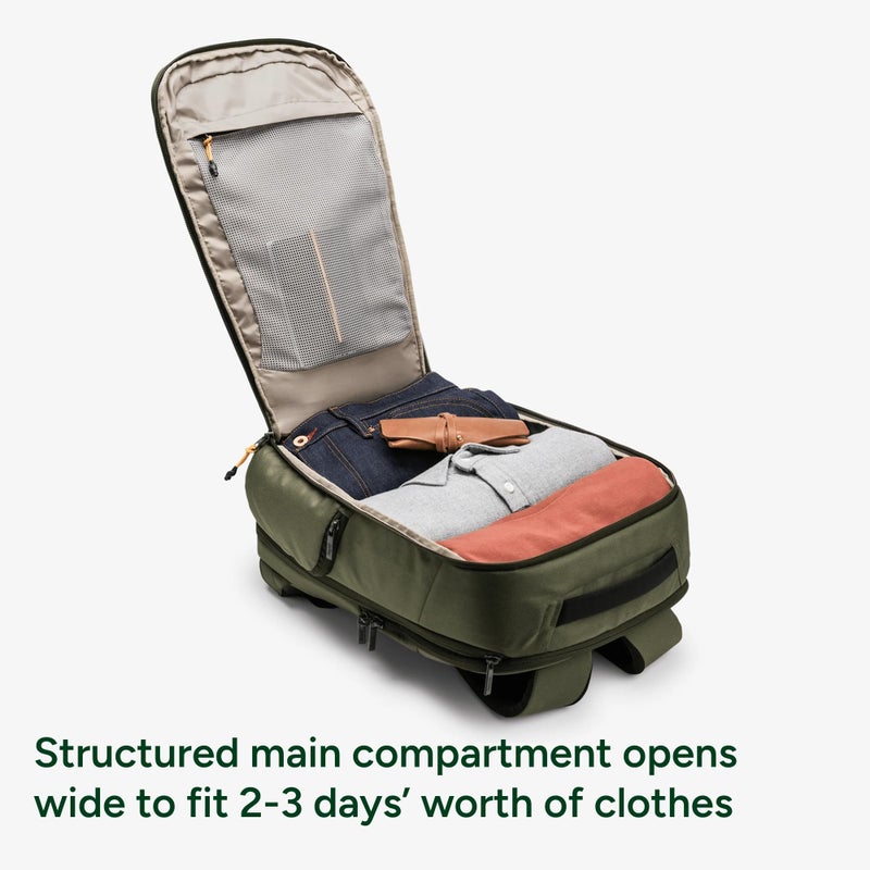 Halfday Roamer All-in-One Travel Backpack | 15â€ Laptop Compartment, Built-In Shoe/Laundry Pouch, Magnetic Sternum Strap, Padded Shoulder Support | Weekend & Business Trip Carry-On Bag, Olive - Image 2