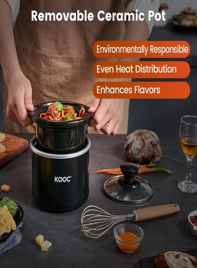KOOC - Small slow cooker, 0.65 quart, free liners included, upgraded ceramic pot, reduced nutrient loss, sauces, stews and sauces, steel - Image 4
