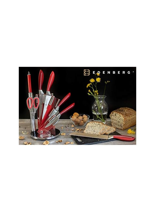 vesus Kitchen Knife Set | Professional Kitchen Knives, Shears & Rotary Stand | High Carbon Steel Blade Knife | Multipurpose Sharp Edge Cooking & Cutting Knives- 8 Pieces Set (Silver Red)  - Image 3