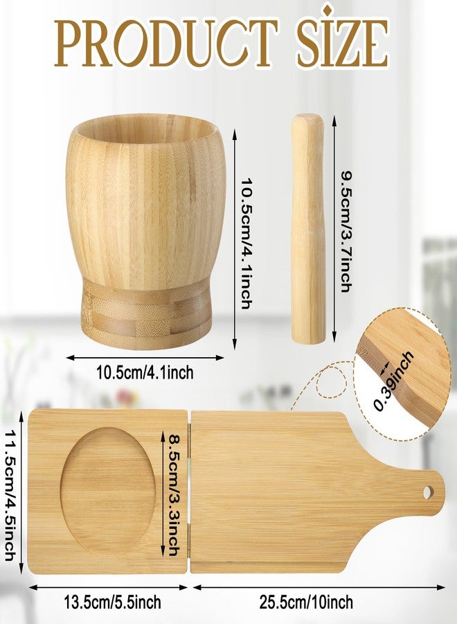 Lineshading 2 Kitchen Tools, Jumbo Bamboo Mortar and Pestle Set Wood Tostonera Tostones Plantain Press Natural Plantain Smasher Guacamole Bowl Fried Banana Pepper Press Mincer Grinder Chopper Crusher - Image 2