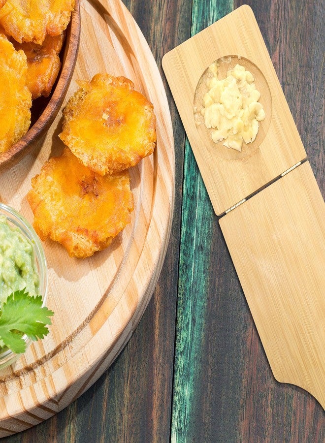 Lineshading 2 Kitchen Tools, Jumbo Bamboo Mortar and Pestle Set Wood Tostonera Tostones Plantain Press Natural Plantain Smasher Guacamole Bowl Fried Banana Pepper Press Mincer Grinder Chopper Crusher - Image 5
