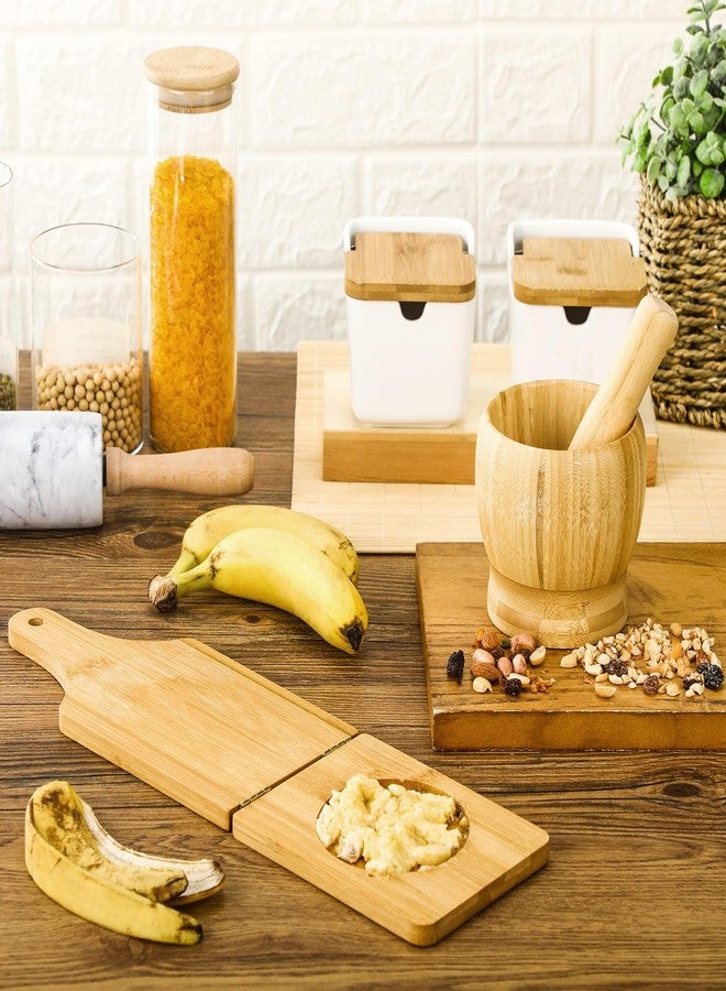 Lineshading 2 Kitchen Tools, Jumbo Bamboo Mortar and Pestle Set Wood Tostonera Tostones Plantain Press Natural Plantain Smasher Guacamole Bowl Fried Banana Pepper Press Mincer Grinder Chopper Crusher - Image 3