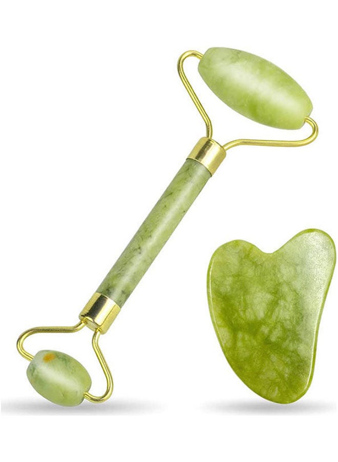 Loquat Gua Sha Facial Tools Set and Jade Roller for Face green 5.5x2.2x1.5cm - Image 1