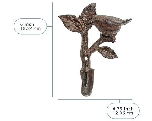 Comfify Bird On A Branch Single Wall Hook/Hanger - Metal, Heavy Duty, Rustic, Vintage, Recycled, Decorative Gift Idea - 4.75x1.8x6 - with Screws and Anchors - Rust Brown - Image 3