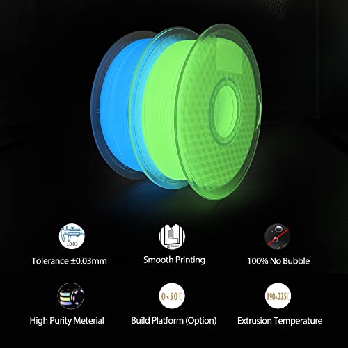 iSANMATE 3D Printer Filament, PLA Filament Glow in The Dark Green and Blue, 1.75mm Dimensional Accuracy +/- 0.03 mm, 2kg Spool - Image 3