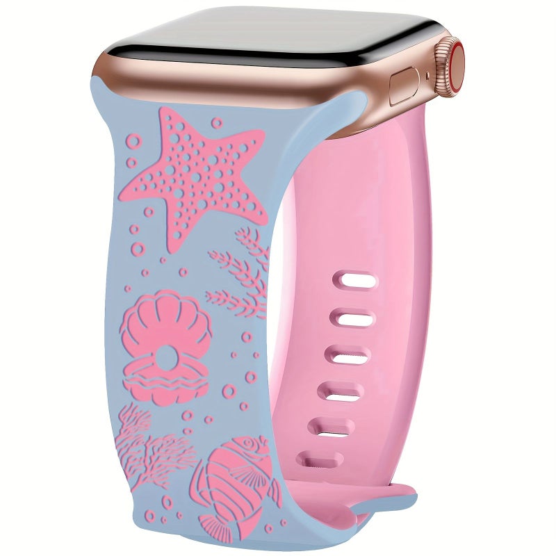 Summer Ocean Starfish Strap For Apple Watch 38 40 41 42mm Laser Engraved Dual Tone Sport Band - Image 1