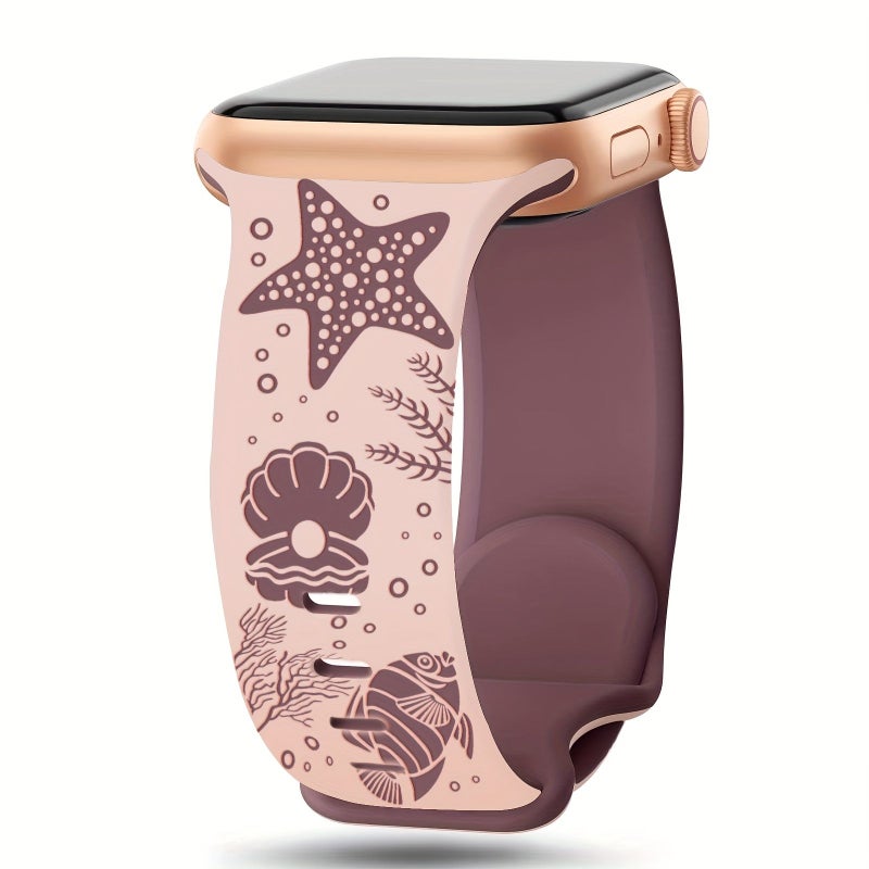 Summer Ocean Starfish Strap For Apple Watch 38 40 41 42mm Laser Engraved Dual Tone Sport Band - Image 5