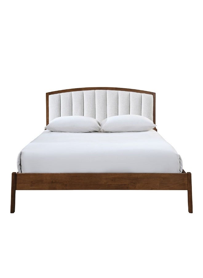 DANUBE HOME Derby Lloyd 180X200 Solid Wood King Bed With Upholstered Headboard Modern Design Wooden Double Bed Frame Furniture Comfortable Bed (Mattress Not Included) L208Xw203Xh120Cm-Brown+Beige  - Image 2