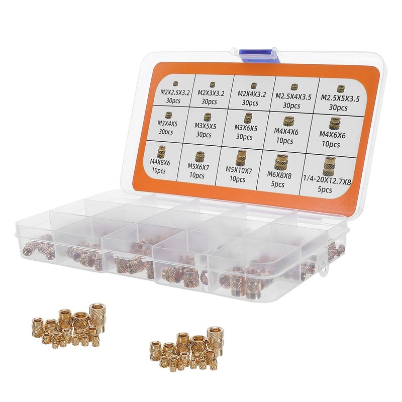 300pcs Heat Set Brass Insert Nut Kit M2-m6 1/4-20 Threaded Knurled Inserts for 3D Printing Components and Plastic Projects Industrial Fasteners - Image 1
