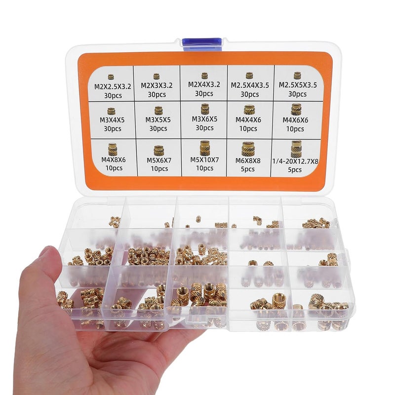 300pcs Heat Set Brass Insert Nut Kit M2-m6 1/4-20 Threaded Knurled Inserts for 3D Printing Components and Plastic Projects Industrial Fasteners - Image 4