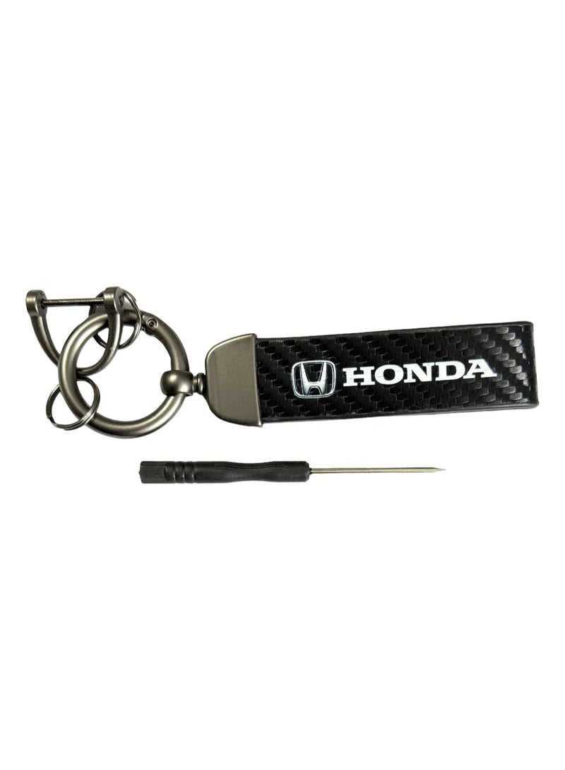 Honda Car Keychain In Carbon Fiber Leather and Zinc with Hook - Image 4