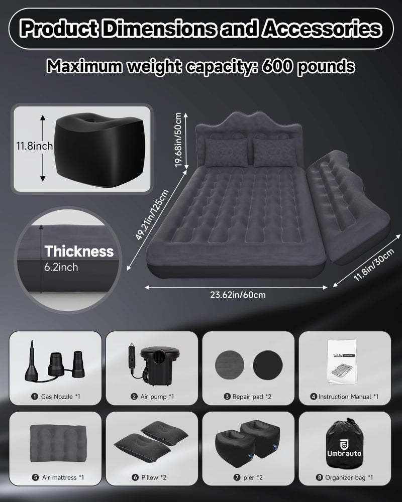 Umbrauto Car Air Mattress Backseat| Inflatable Truck Back Seat Camping Airbed for SUV Rear Seat, Blow Up Sleeping Travel Bed for Van Trunk with Pump & Pillows - Image 4