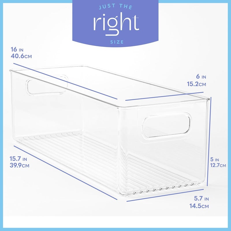 PrimeBox Plastic Food Storage 6 Pack Clear Container Bin with Handles for Organizing Kitchen, Pantry, Refrigerator, Freezer, Pantry, Cabinet, Closet, Bathroom. 16”x6”x5” - Image 3