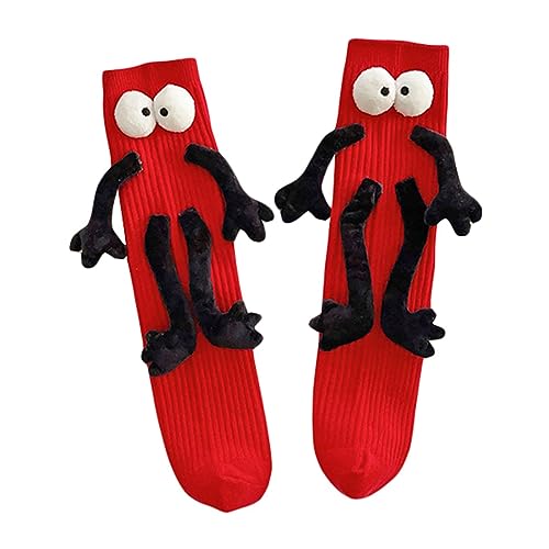Honganda Funny Kids Holding Hands & Feet Socks, Magnetic Mid-Tube Socks for Toddler Baby Girl Boy 1-12 Years Friends Sisters Brothers (as1, age, 1_year, 12_years, Red) - Image 1