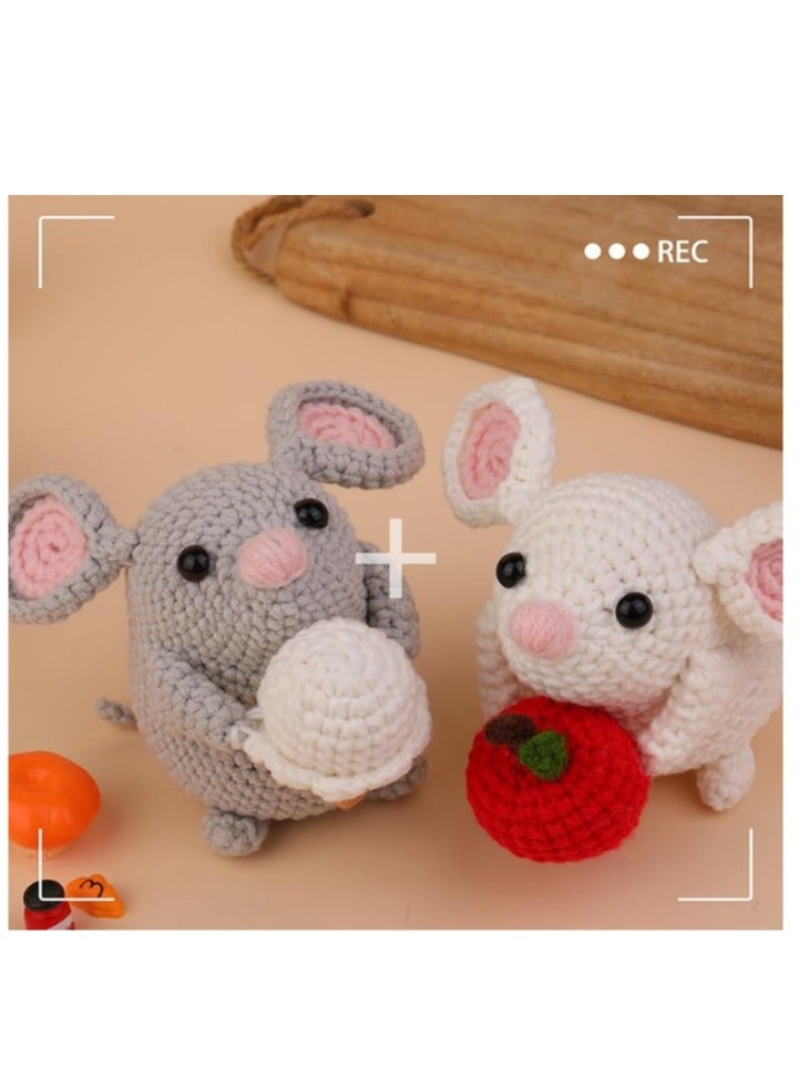 الواحة-TH طقم حيوانات كروشيه مكون من قطعتين على شكل فأر لطيف، طقم كروشيه للمبتدئين للبالغين والأطفال، طقم كروشيه للمبتدئين مع حلقة مفاتيح، طقم كروشيه للمبتدئين مع تعليمات ودروس فيديو - Image 5