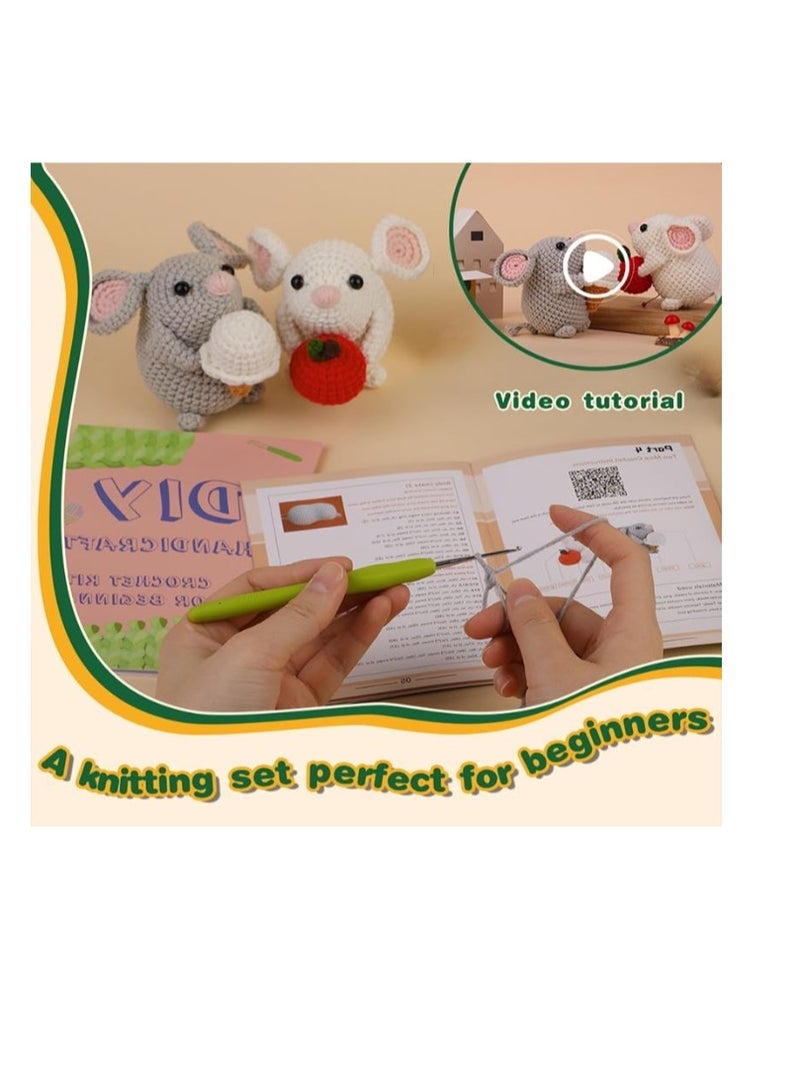 الواحة-TH طقم حيوانات كروشيه مكون من قطعتين على شكل فأر لطيف، طقم كروشيه للمبتدئين للبالغين والأطفال، طقم كروشيه للمبتدئين مع حلقة مفاتيح، طقم كروشيه للمبتدئين مع تعليمات ودروس فيديو - Image 3