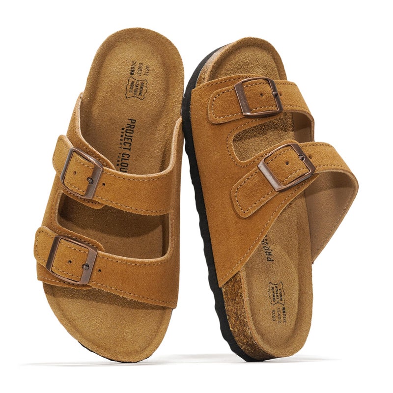 Project Cloud Genuine Leather Slides For Kids - Natural Cork Footbed Summer Sandals Beach Slide Sandals for Girls & Boys - Non-Slip Boys & Girls Sandals (Little Venita, CHSTNUTSUEDE,3) - Image 5