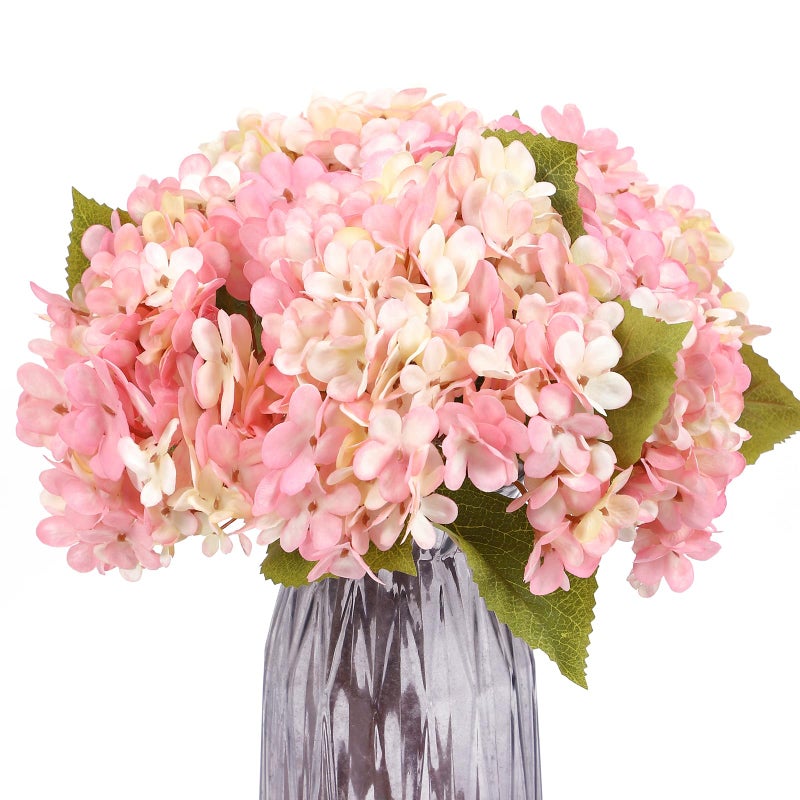 Kimura's Cabin 6pcs Fake Pink Flowers Artificial Silk Hydrangea Flowers Bouquets Faux Hydrangea Stems for Home Table Centerpieces Wedding Party Decoration(Pink  Pack of 6) - Image 1