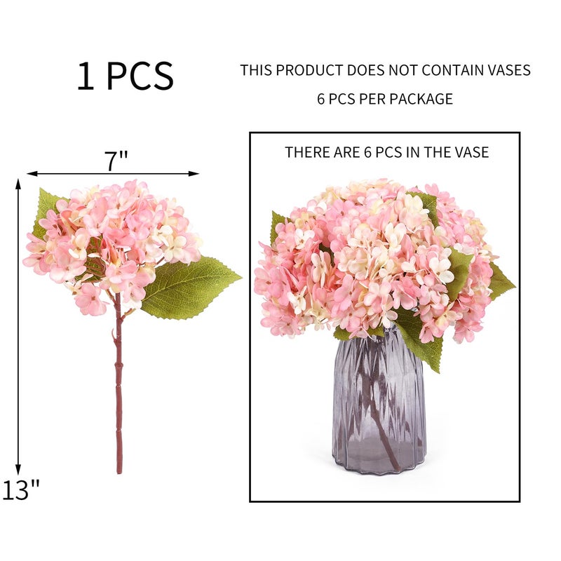 Kimura's Cabin 6pcs Fake Pink Flowers Artificial Silk Hydrangea Flowers Bouquets Faux Hydrangea Stems for Home Table Centerpieces Wedding Party Decoration(Pink  Pack of 6) - Image 2