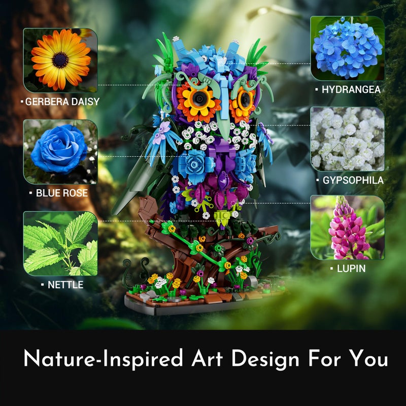 Sillbird Flower Owl Building Sets for Adults Creative Gift Ideas for Women Men Mom Her Girlfriend Wife, Home Decor Display or Table Centerpieces - Buildable Floral Animals Botanical Model Collection - Image 3
