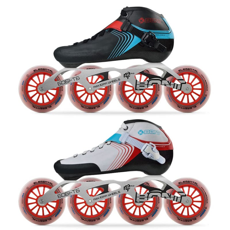 Bont Skates Inline Speed Skating Racing Skates GT4 Skate Boots 6061 Frame Elemental Wheels ABEC5 Bearings WhiteRed 6 100mm