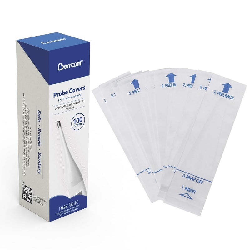 Berrcom أغطية مجسات ترمومتر رقمية قابلة للتصرف مجموعة من 100 غطاء لمجسات ترمومتر فموي ومستقيم أغطية ترمومتر عالمية للبالغين والأطفال - Image 1