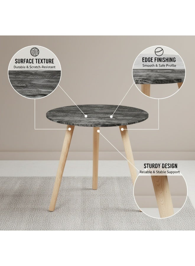 Round Wooden Side Table, 40cm Beech and MDF Melamine, Modern Accent Table for Living Room and Bedroom (Gray Marble Color) - Image 3