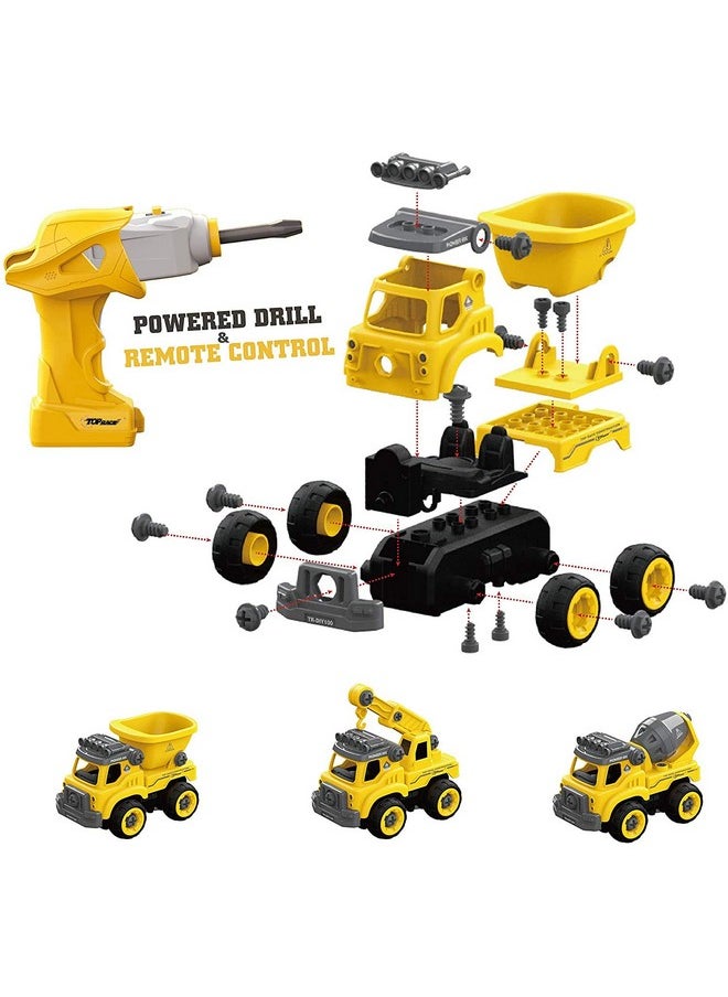 Top Race Top Race 3-in-1 Construction Toys - Easy Assembly Take Apart Construction Trucks with Remote Control and Drill - 3 Building Models for Kids Ages 3 and Up - Ideal for Indoor and Outdoor Play  - Image 2