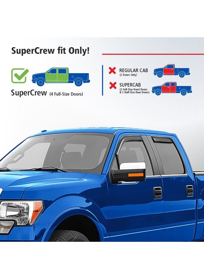 GOODYEAR Shatterproof in-Channel Window Deflectors for Trucks Ford F-150 2009-2014 SuperCrew, Rain Guards, Window Visors for Cars, Vent Deflector, Truck Accessories, 4 pcs- GY003405LP - Image 3