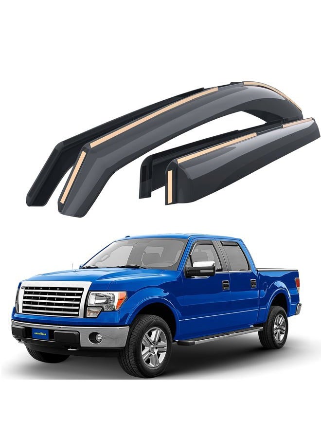GOODYEAR Shatterproof in-Channel Window Deflectors for Trucks Ford F-150 2009-2014 SuperCrew, Rain Guards, Window Visors for Cars, Vent Deflector, Truck Accessories, 4 pcs- GY003405LP - Image 1