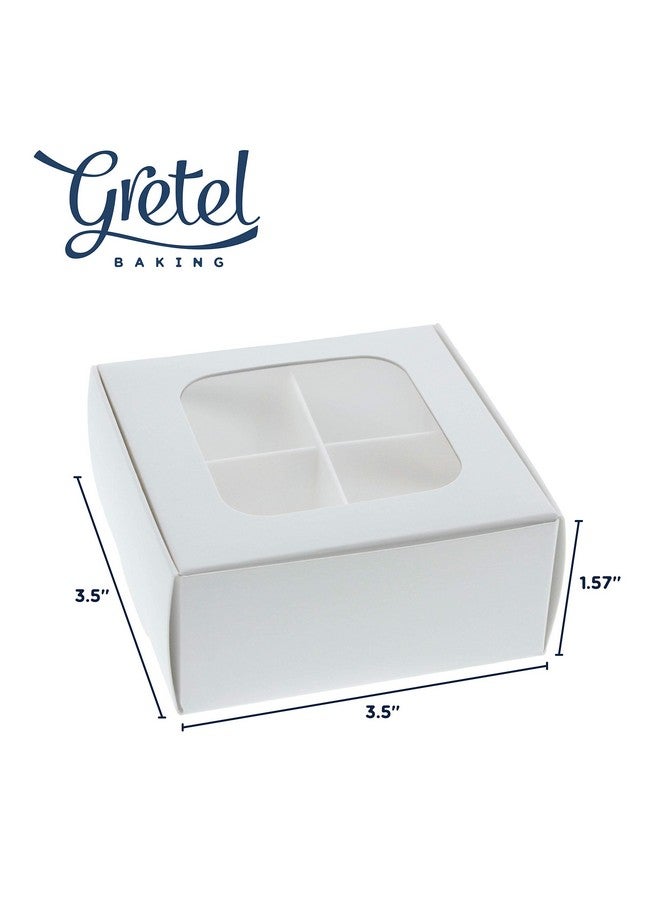Gretel Mini Treat Boxes With Window And Dividers Extra Small Four Compartment Candy And Truffle Boxes Packaging For Homemade Chocolates And Candies 3.5 X 3.5 X 1.57 Inches | Pack Of 20 (White) - Image 2