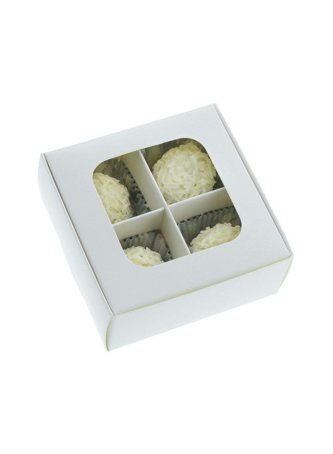 Gretel Mini Treat Boxes With Window And Dividers Extra Small Four Compartment Candy And Truffle Boxes Packaging For Homemade Chocolates And Candies 3.5 X 3.5 X 1.57 Inches | Pack Of 20 (White) - Image 1