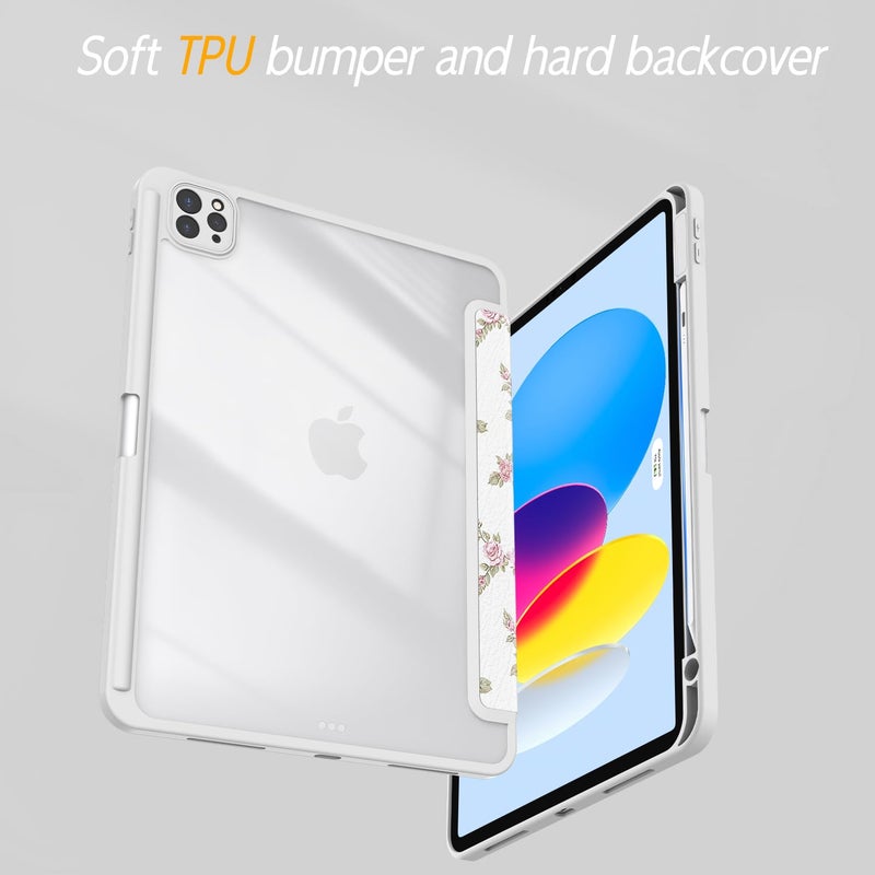 Xkladz Case for iPad Air 13 Inch M3 2025/M2 2024, iPad Pro 12.9 inch 6th /5th /4th/ 3rd Generation (2022/2021/2020/2018), Stand Case Cover with Pencil Holder/Clear Back, Auto Sleep/Wake, Pink Flower - Image 4