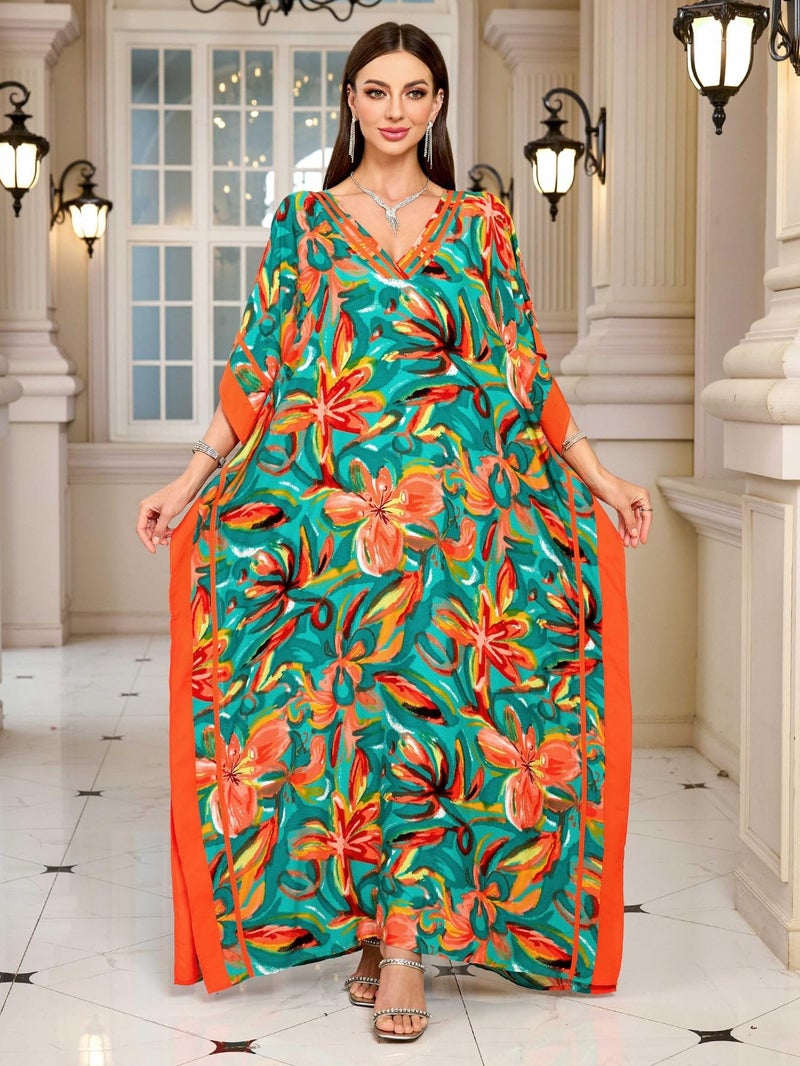 KECVOT Kaftan Dresses for Women V Neck Batwing Sleeve Plus Size Caftans Swimwear Coverups Maxi Beach Dresses - Image 2