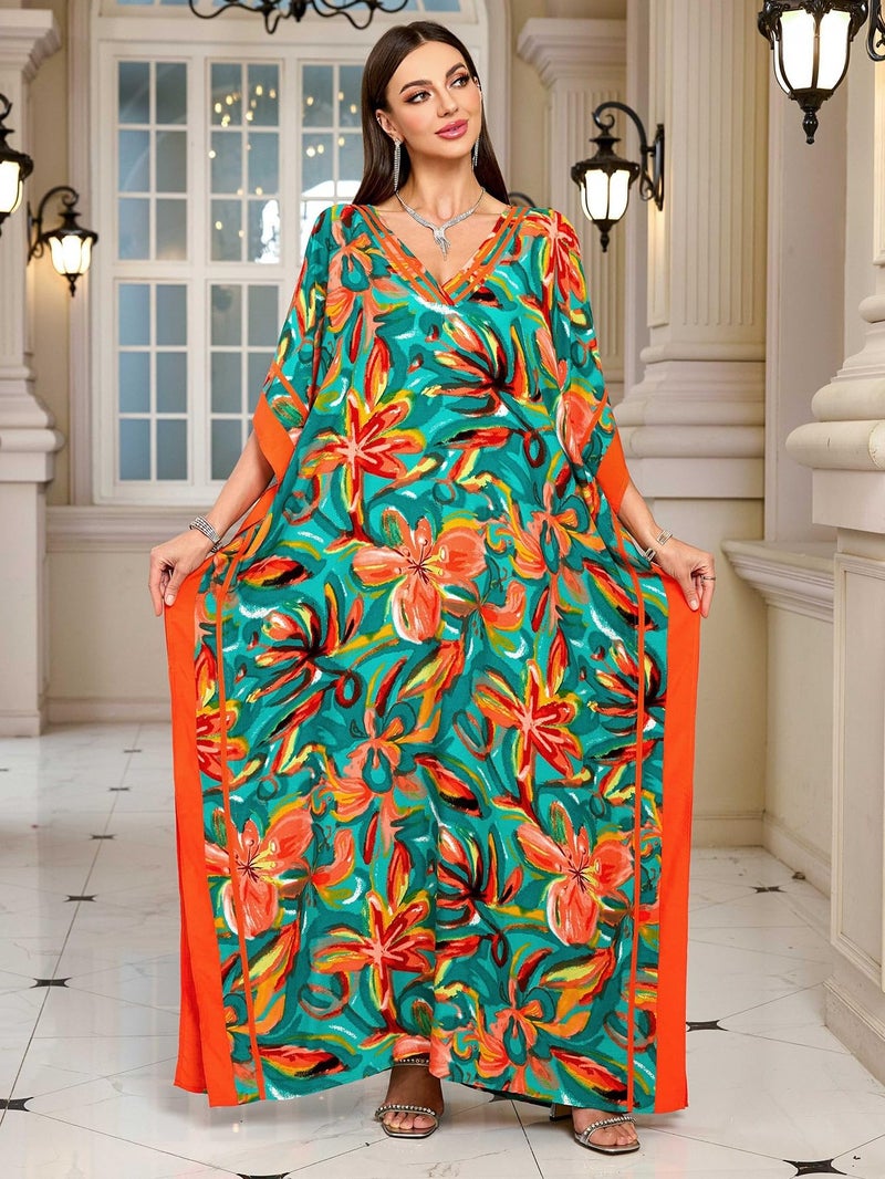 KECVOT Kaftan Dresses for Women V Neck Batwing Sleeve Plus Size Caftans Swimwear Coverups Maxi Beach Dresses - Image 4