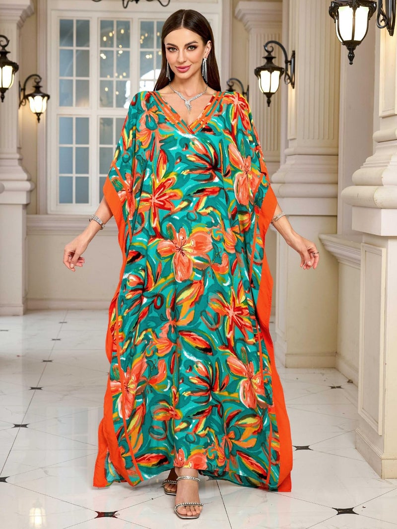 KECVOT Kaftan Dresses for Women V Neck Batwing Sleeve Plus Size Caftans Swimwear Coverups Maxi Beach Dresses - Image 5