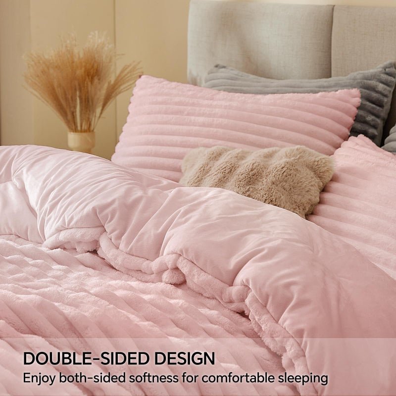 BEDELITE Fleece Queen Comforter Set -Super Soft & Warm Fluffy Pink Bedding, Luxury Fuzzy Heavy Bed Set for Winter with 2 Pillow Cases - Image 4