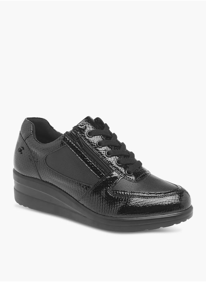Le Confort Women Panelled Wedge Heeled Sneakers with Lace-Up Closure  - Image 2