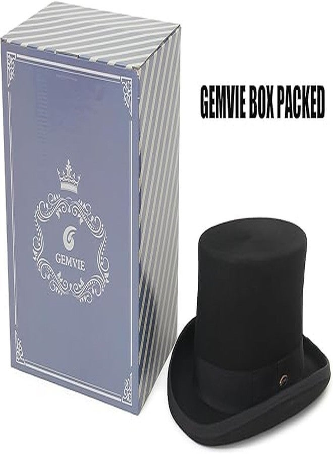 GEMVIE Men's 100% Wool Top Hat Satin Lined Party Dress Hats Derby Black Hat - Image 3