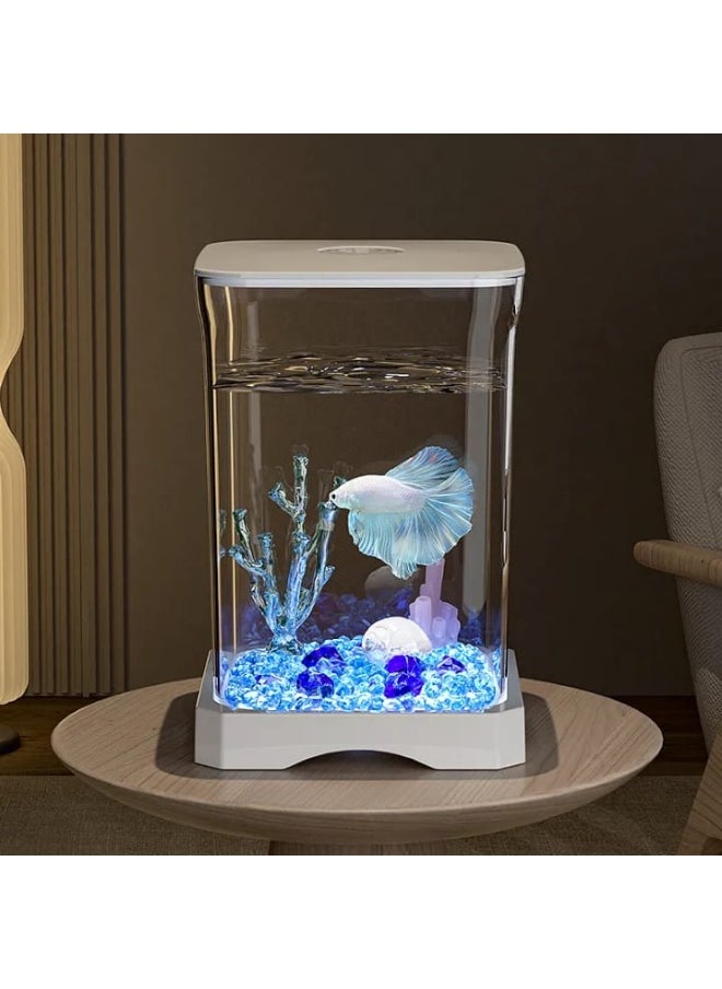 Hi Pets Supplies Mini Betta Fish Tank with LED Light – Clear Desktop Aquarium Bowl with Coral & Glass Beads – Ideal for Shrimp, Crabs, Spiders & Home Décor  - Image 3