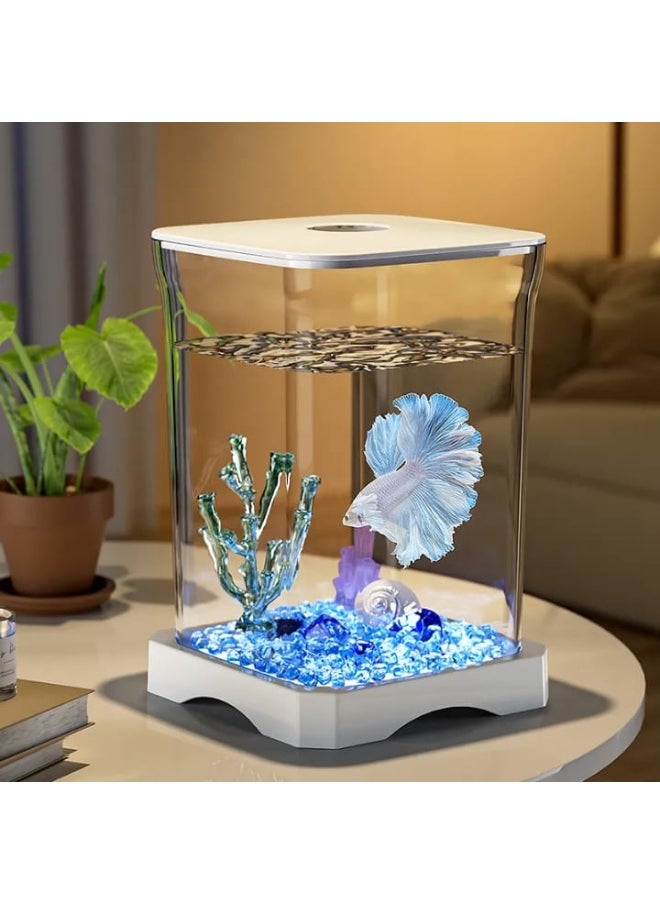 Hi Pets Supplies Mini Betta Fish Tank with LED Light – Clear Desktop Aquarium Bowl with Coral & Glass Beads – Ideal for Shrimp, Crabs, Spiders & Home Décor  - Image 5