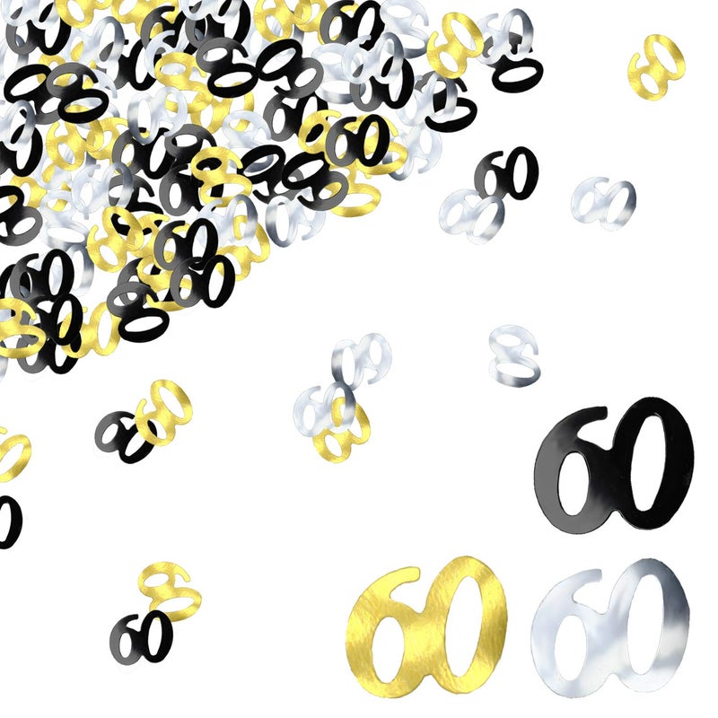 BEADNOVA 60th Birthday Confetti Sixty Years Old 60 Anniversary Number Confetti for Birthday Party Decor Wedding Table Decoration 1oz Gold Silver Black Mix - Image 3