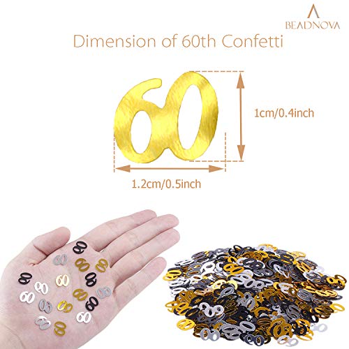 BEADNOVA 60th Birthday Confetti Sixty Years Old 60 Anniversary Number Confetti for Birthday Party Decor Wedding Table Decoration 1oz Gold Silver Black Mix - Image 5