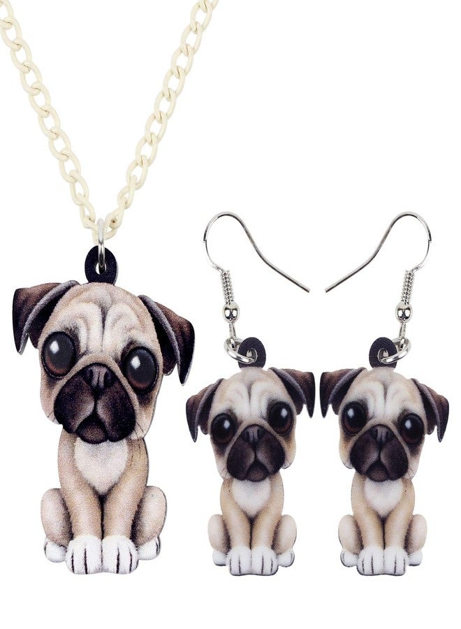 DUOWEI Acrylic Cute French Bulldog Pug Dog Jewelry Sets Earrings Necklace Pets Gifts for Women (Beige Pug) - Image 1